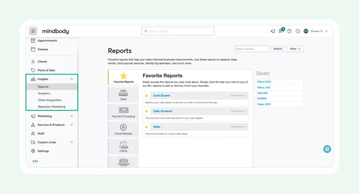 Mindbody Reports Dashboard