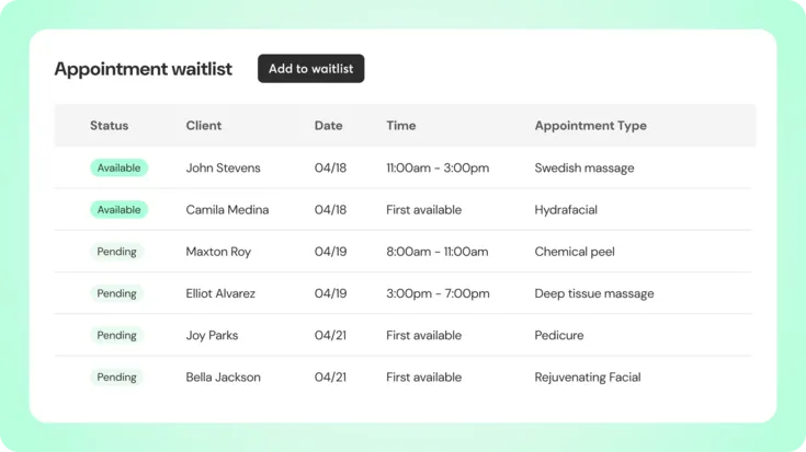 appointment waitlist dashboard