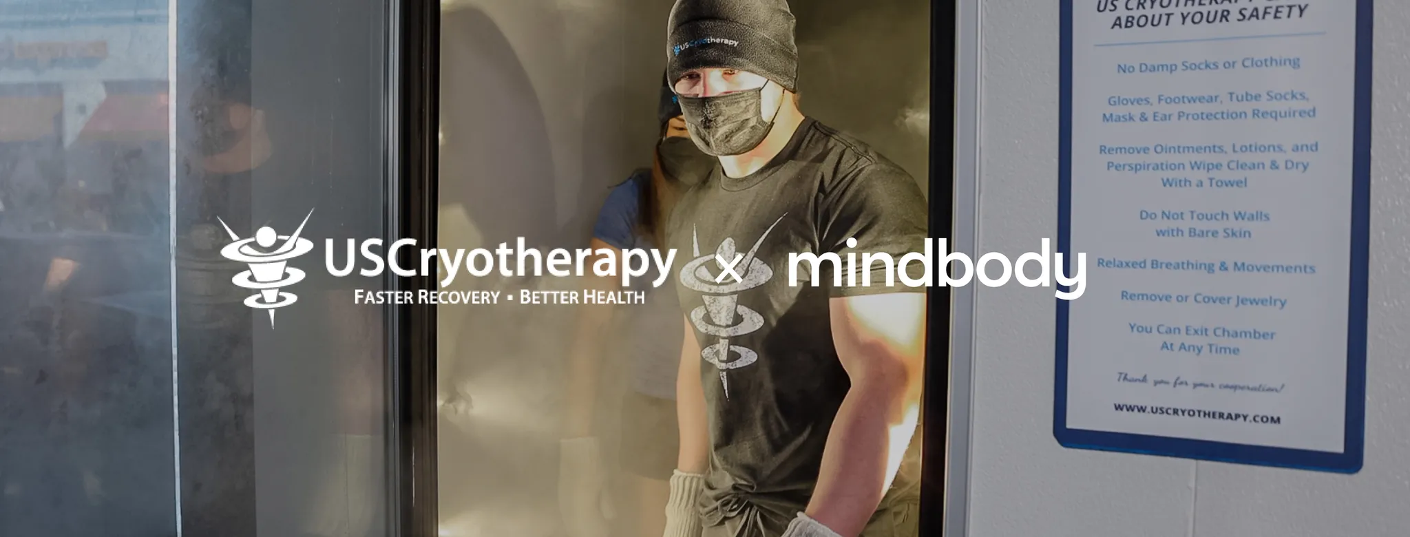 male employee at Cryotherapy with mask and gloves on 