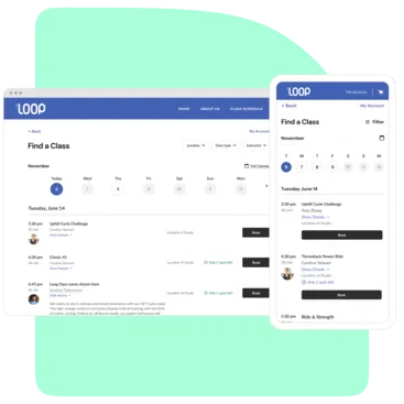 A collage showing Mindbody branded web widgets