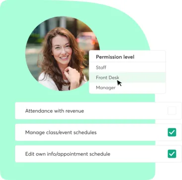 A collage showing staff access management in the Mindbody Business App