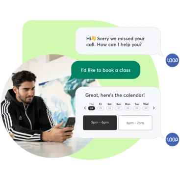 A text conversation between an athletic club owner and customer, demonstrating the capabilities of Messenger[ai]