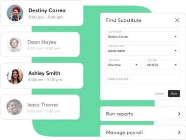 A collage showing staff scheduling on Mindbody business software