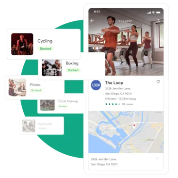 A collage showing the Mindbody Marketplace for group training businesses