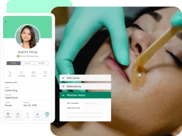 A collage showing Mindbody client tools for hair removal businesses