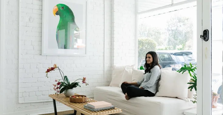 A woman sitting in the Happy Melon lobby