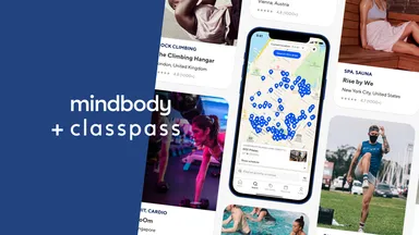 Mindbody + ClassPass with mobile device and class listings