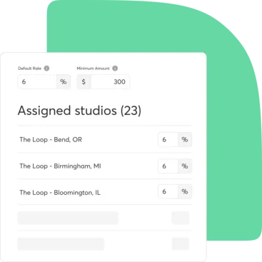 A collage showing Mindbody franchise royalty management