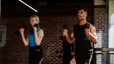 Two people working out