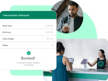 A collage showing booking software for sports facilities