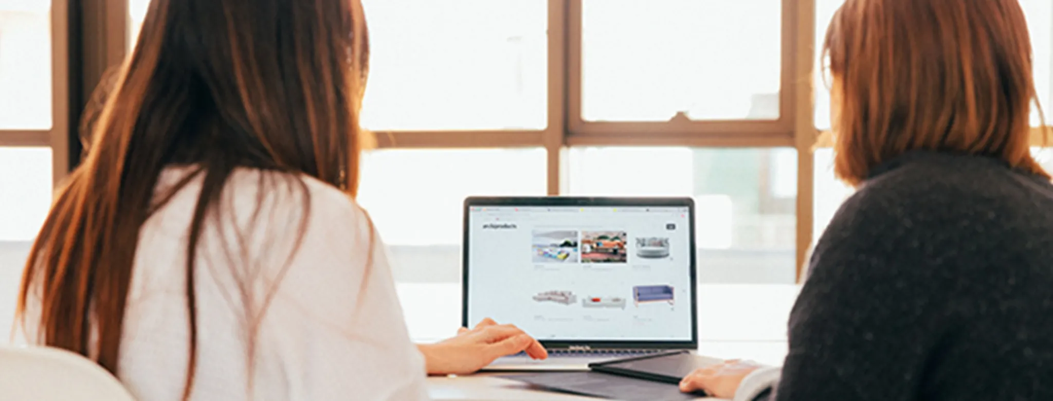 two women working on a website