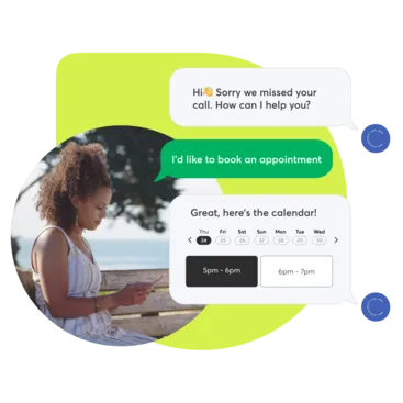 A collage demonstrating how Messenger[ai] can automatically assist a customer with booking an appointment.