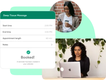 A collage demonstrating Mindbody's branded web tools.