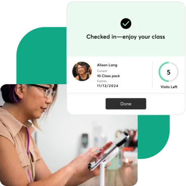 A collage showing the Mindbody Check-in app for yoga businesses